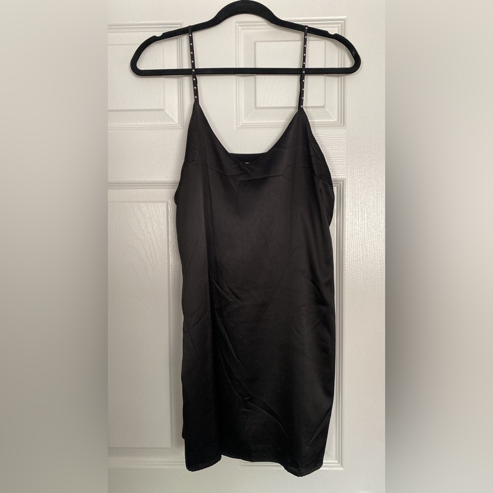 Satin black slip with studded straps